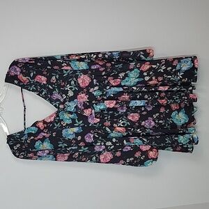 Express Chiffon Floral V-neck Ruffle Long Sleeve Mini Dress